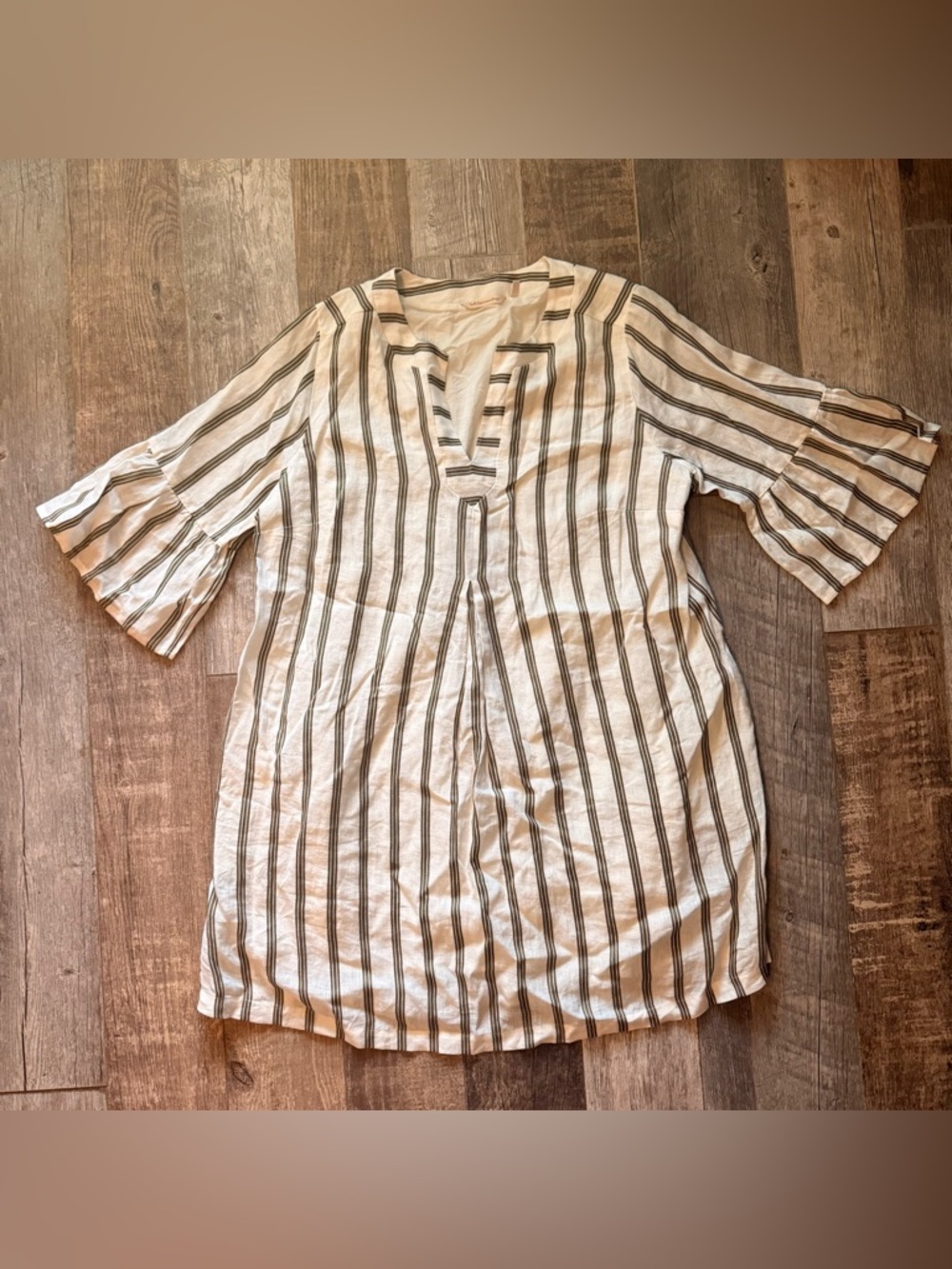 Soft Surroundings Women Dress Medium White Striped Rue Jussieu Linen Blend 1X